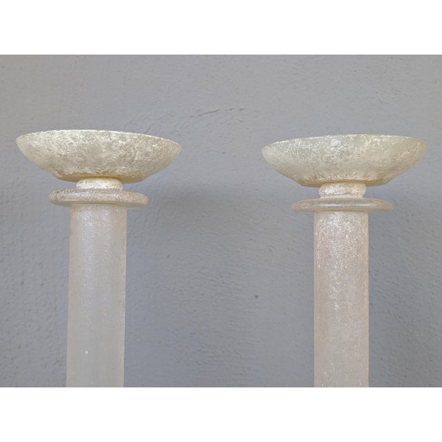 A pair of Karl Springer vintage 80's candle holders in Italian Murano glass and Scavo finish. Both are in excellent...