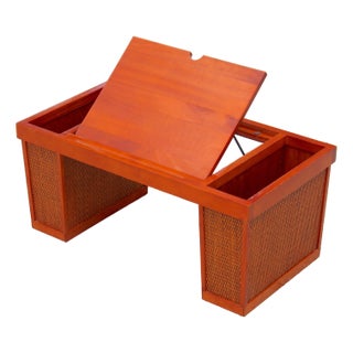 Mid-Century Modern Lift-Top Coffee Table / Vintage Bed Tray With Storage – Cane Panel Accent – 1970s For Sale