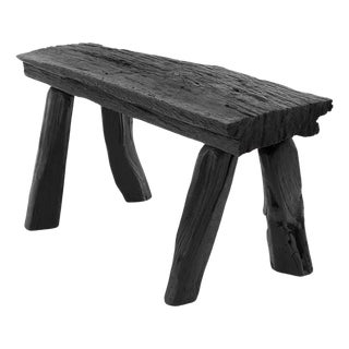 Rustic Blackened Wood Stool by Logniture For Sale