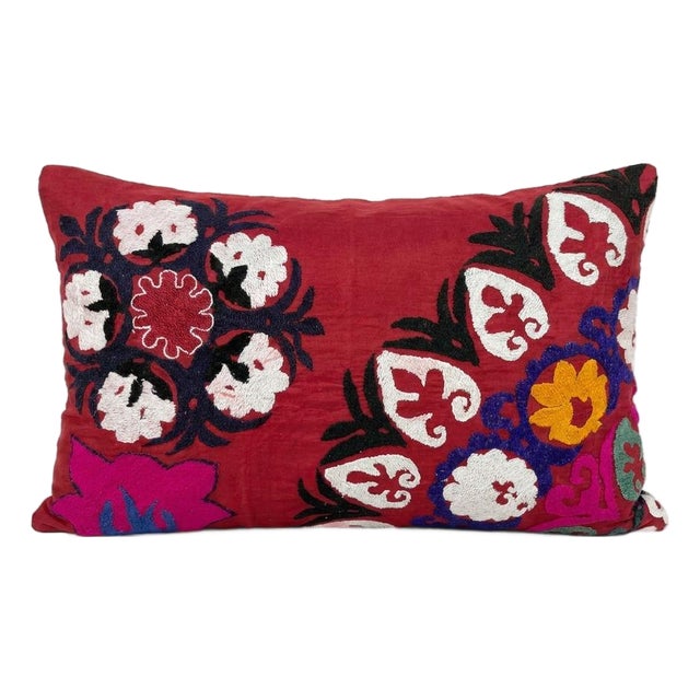 Silk Road Suzani Lumbar Pillow Cover 20'' X 28'' For Sale