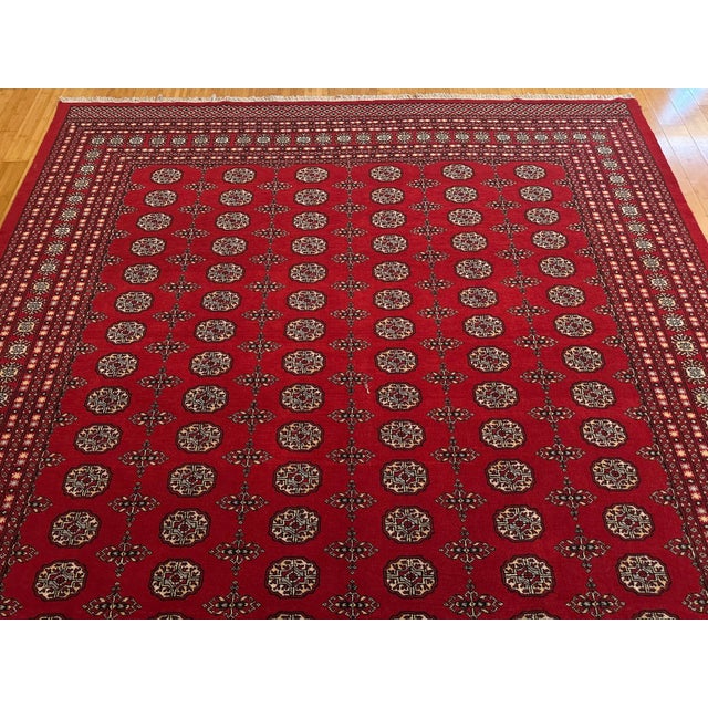 Pakistani Red Bokhara Classic Tekke Motif Wool Rug 9x10 For Sale - Image 10 of 10