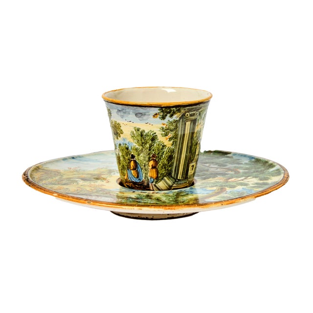 Mid 18th Century Italian Majolica Trembleuse Cup & Saucer, Castelli For Sale - Image 13 of 13