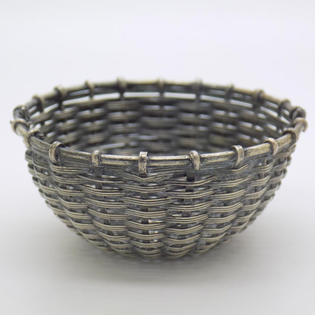 Vintage Italian Woven Basket Dollhouse Miniature in Silver 800, 1970s For Sale - Image 4 of 12