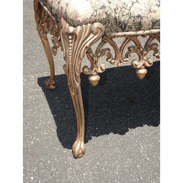 1960s Vintage French Hollywood Regency Bed Side Floral Bench W Cast Iron Skirt For Sale - Image 10 of 11