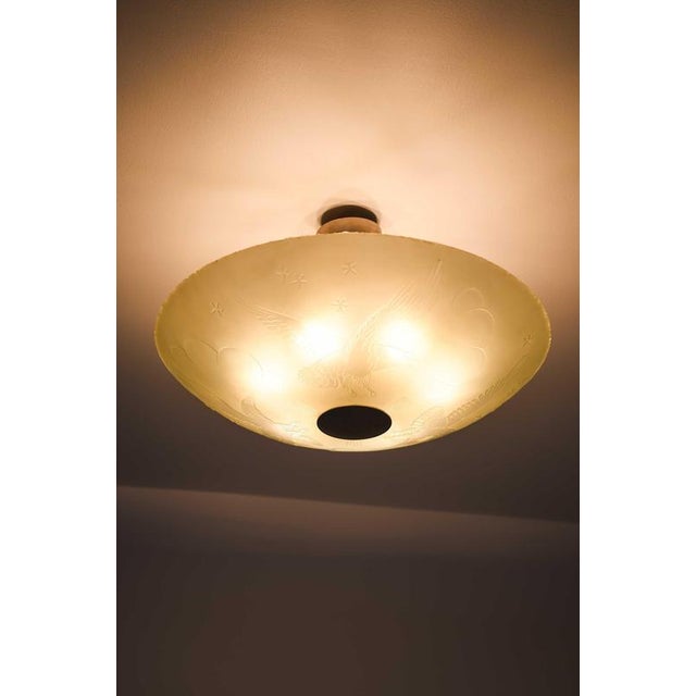 Scandinavian Modern Flush Mount in Glass and Nickel-Plated Metal, 1940s For Sale - Image 10 of 11