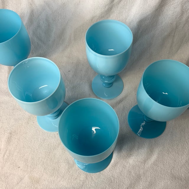 1930s Vintage Portieux Vallerysthal Robin’s Egg Opaline Glass Goblets, France C1930s - Set of 6 For Sale - Image 5 of 5