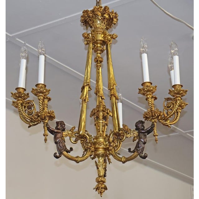 Traditional Late 19th Century French Belle Epoque Bronze Putti Cherub 9 Light Chandelier For Sale - Image 3 of 18