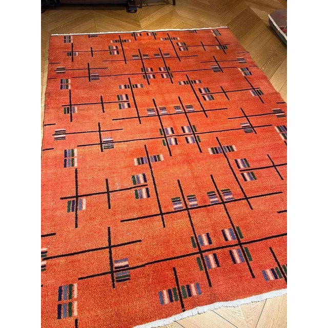 Textile Orange-Colored Rug with Futurist Abstract Decorative Motifs by Zeki Muren, 1970s For Sale - Image 7 of 10