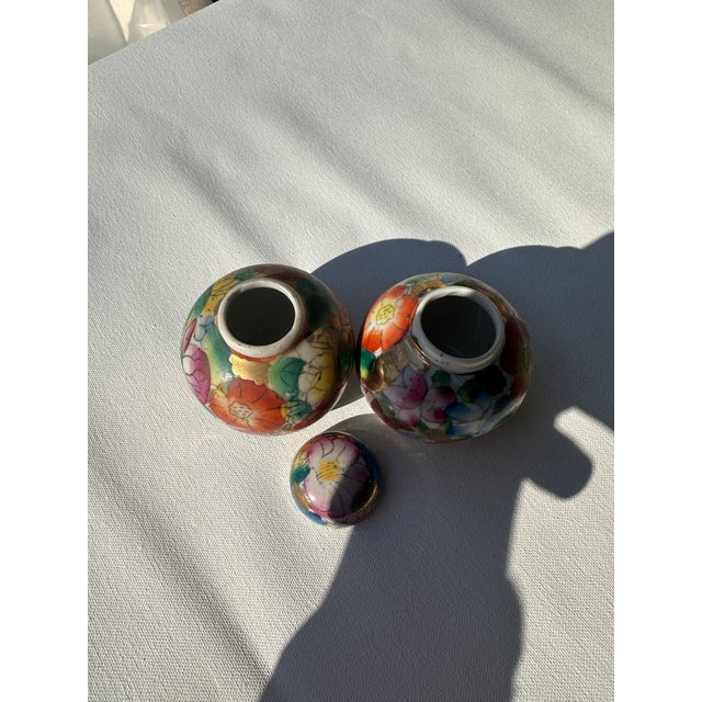 Ceramic Pair of Small Vintage Asian Floral Vases For Sale - Image 7 of 7