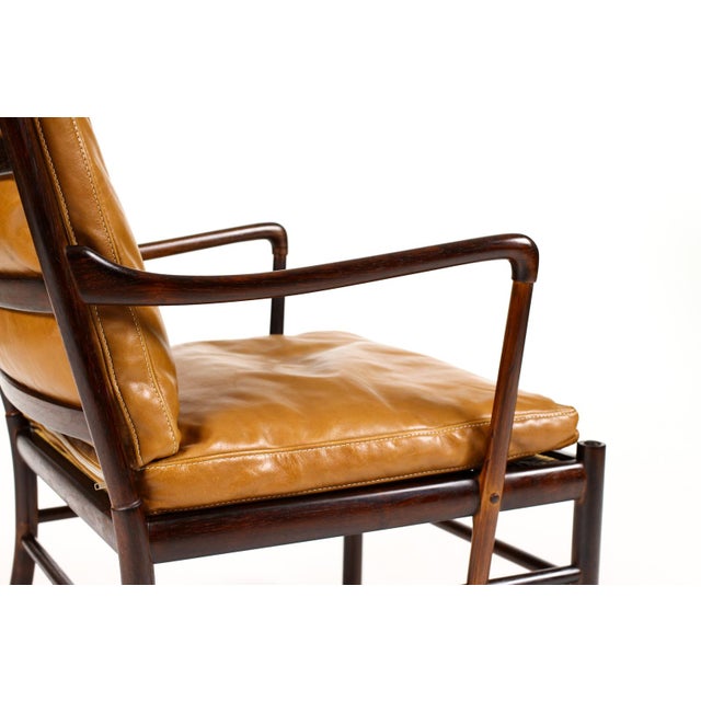 1960s Danish Modern / Mid Century Rosewood Colonial Armchair – Ole Wanscher for Poul Jeppesen – Cognac Leather For Sale - Image 15 of 16