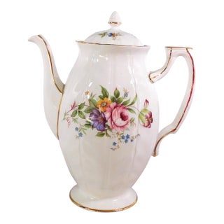 1980s Aynsley White Floral Coffee Pot in Aynsley Spray For Sale