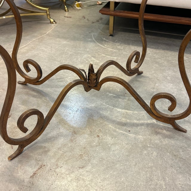 Mid-Century Modern Gilt Metal and Custom 3/4 Inch Notched Glass Side/ Cocktail Tables a Pair For Sale - Image 3 of 10