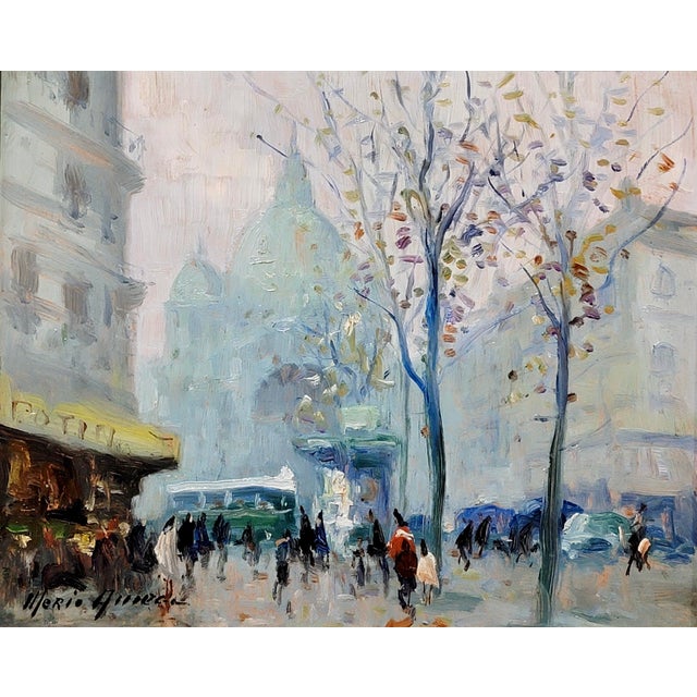 Post Impressionist Merio Ameglio -1950s Foggy Paris Street Scene by Saint-Augustin Church-Oil Painting For Sale - Image 3 of 9