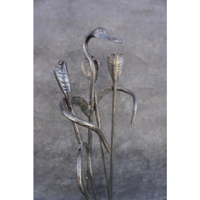 Early 20th Century Original Cahill Iron Works Waterfowl Fireplace Andirons and Tool Set For Sale - Image 4 of 8