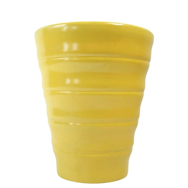 Ceramic Mid Century Yellow Glaze Pottery Flower Vase Marked 715 For Sale - Image 7 of 8