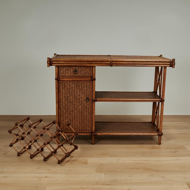 Vintage British Colonial Style Bamboo and Grasscloth Serving Bar For Sale - Image 4 of 18