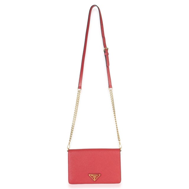 Red Red Saffiano Triangle Logo Mini Crossbody For Sale - Image 8 of 9