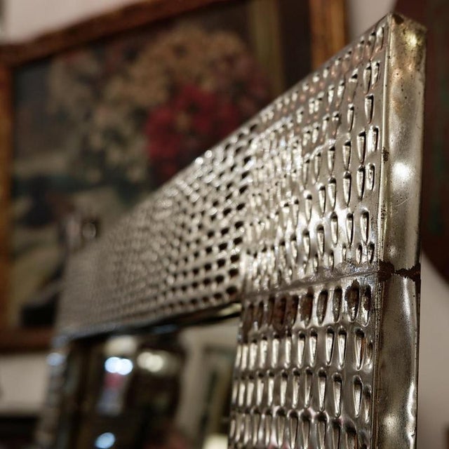 Silver Mid-Century Italian Perforated Metal Mirror For Sale - Image 8 of 12