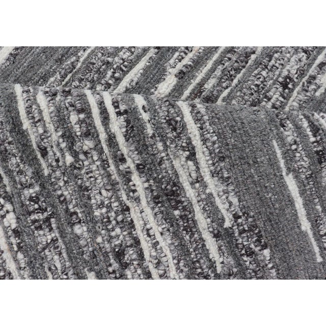 Modern Runner With Vertical Linear Design in Charcoal Grey and Ivory 2'2 X 14'1 For Sale - Image 11 of 12
