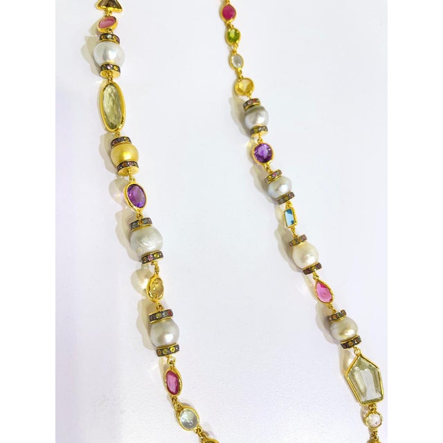 Bochic "Capri" Vintage Pearl, Sapphire, Ruby Necklace 18K Gold & Silver For Sale In New York - Image 6 of 18