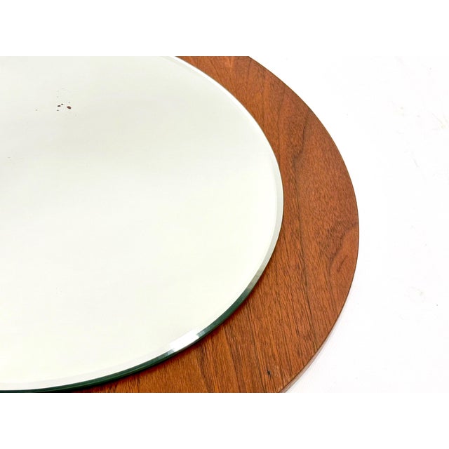 Mid-Century Wall Round Mirror in Teak, 1970s For Sale - Image 4 of 7