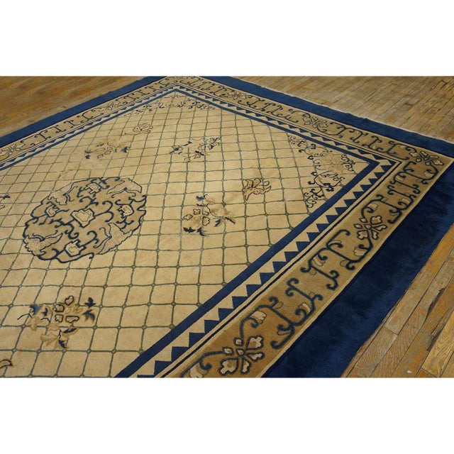 Late 19th Century 1890s Antique Chinese Peking Wool Rug Blue & Ivory Late Qing Dynasty 9' X 11' 8" For Sale - Image 5 of 9