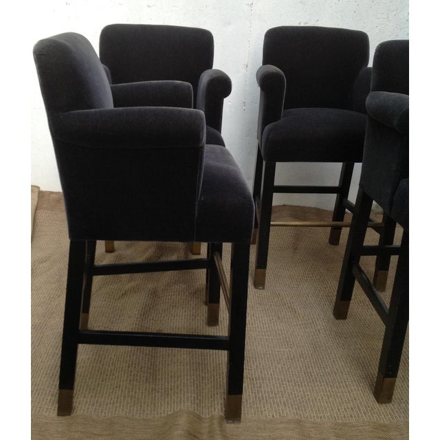 Contemporary Vintage Donghia Bar Stools Slate-Blue Mohair Stools- Set of 4 For Sale - Image 3 of 11