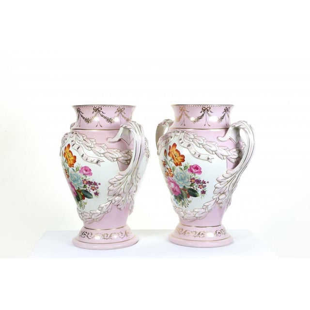 French Floral Vases Porcelain Urns from Sevres, Set of 2 For Sale - Image 12 of 16