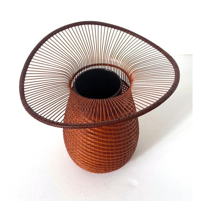 Wood Japanese Woven Bamboo Ikebana Vase by Jin Morigami For Sale - Image 7 of 18