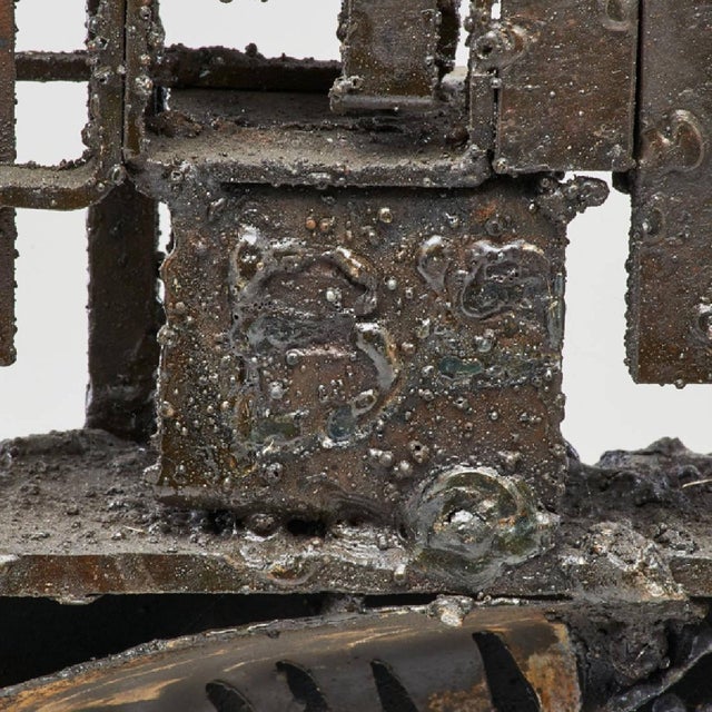 Wall-hanging sculpture: blackened steel, fused bronze, solvent dyes, abstract form, USA; Signed; 20 x 8 x 3 1/4 Suggesting...