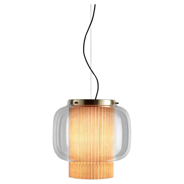 Beige Textile Manila T Pe Suspension Lamp in Steel and Glass by Sebastian Herkner for Parachilna For Sale - Image 14 of 14