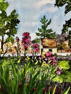 Giclee Print Larkspur Hill Flower Shop”Watercolor Ink and Wash Painting