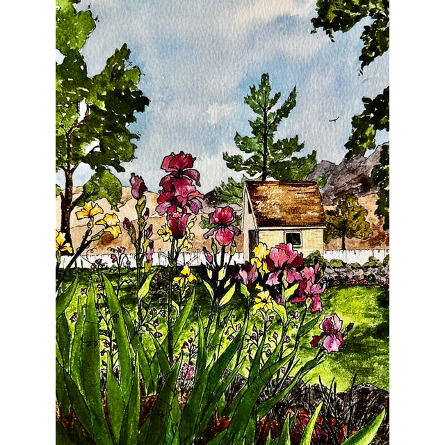 “Larkspur Hill Flower Shop”Watercolor Ink and Wash Painting Giclee Print For Sale