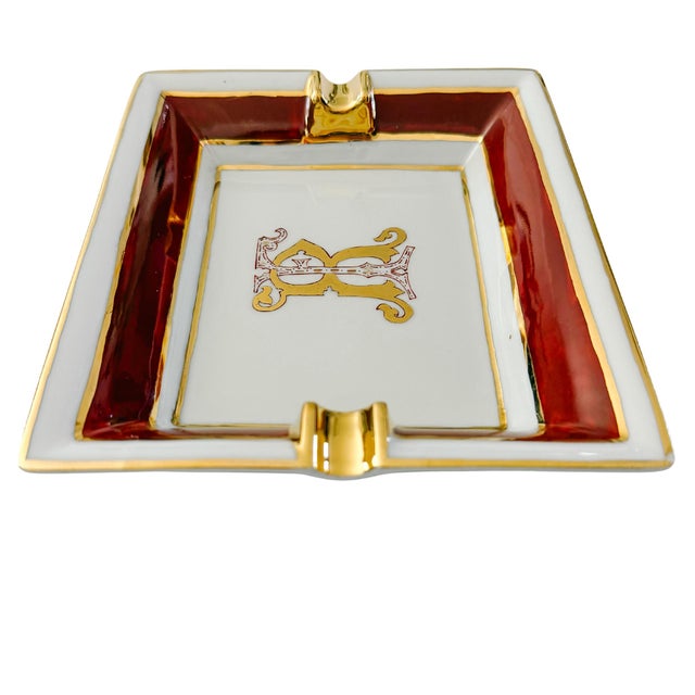 Vintage Limoges France Porcelain Ashtray, Hand-Painted Italian Monogram by Beatrice Menicossi, 1997 For Sale - Image 4 of 9