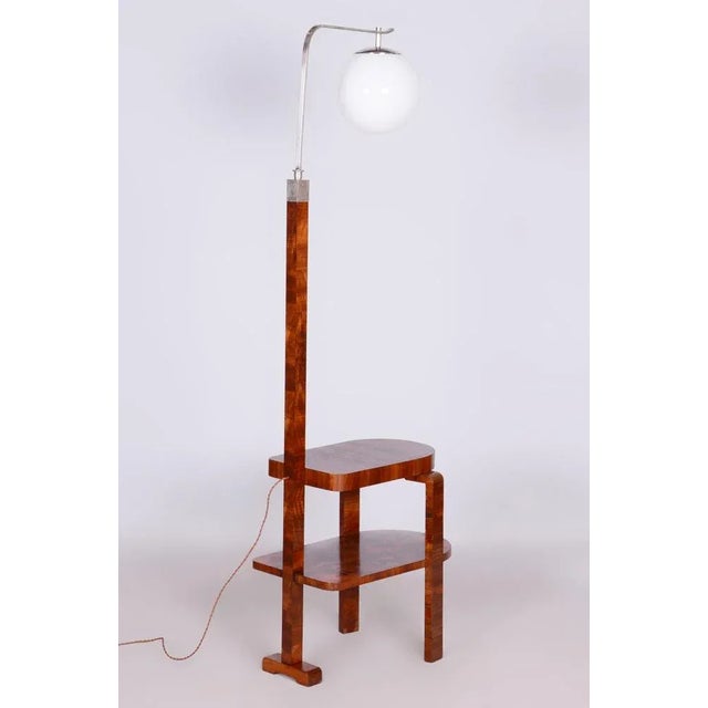 Art Deco Floor Lamp in Walnut, Chrome-Plated Steel & Glass, Czechia, 1930s For Sale - Image 10 of 12