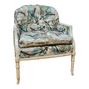 1950s Vintage Chinese Chippendale Style Upholstered Chair