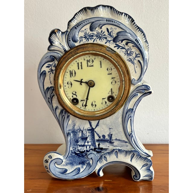 1890s French Rococo Delft Mantle Clock For Sale - Image 16 of 16