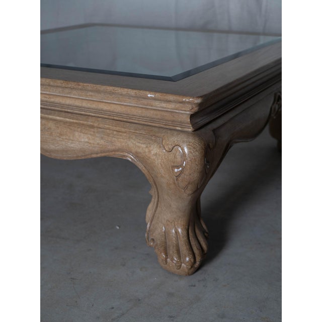 Vintage Marge Carson Carved Wood Glass Top Coffee Table For Sale In Atlanta - Image 6 of 8