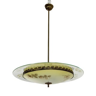 Murano Glass and Brass Pendant Light in the style of Pietro Chiesa for Fontana Arte, 1950s For Sale