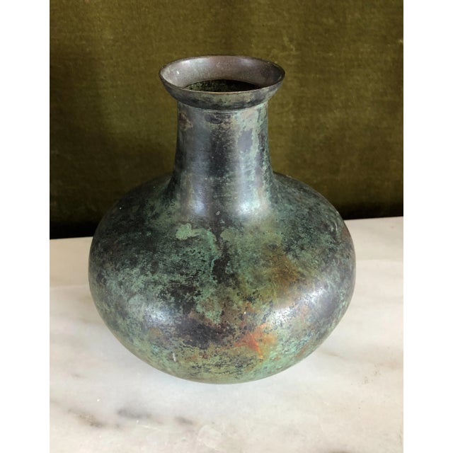 Japanese 1910s Okazaki Sessei Attributed Bronze Vase With Lacquered Green Patina For Sale - Image 3 of 4