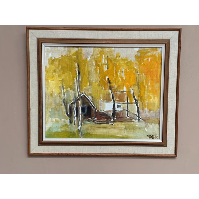Pia H. Campbell, Houses and Trees in Autumn, 1950s, Oil on Canvas, Framed For Sale - Image 9 of 18