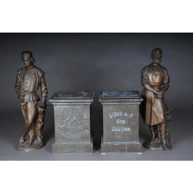 Large Bronzed Craftsmen's Guild Metalworker Statues, Set of 2 For Sale - Image 17 of 18