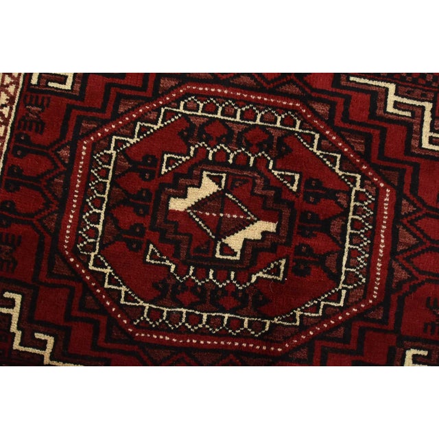 Baloch Rug 3’8” X 6’9” Red Wool Vintage Tribal Hand-Knotted Oriental Carpet For Sale - Image 4 of 12