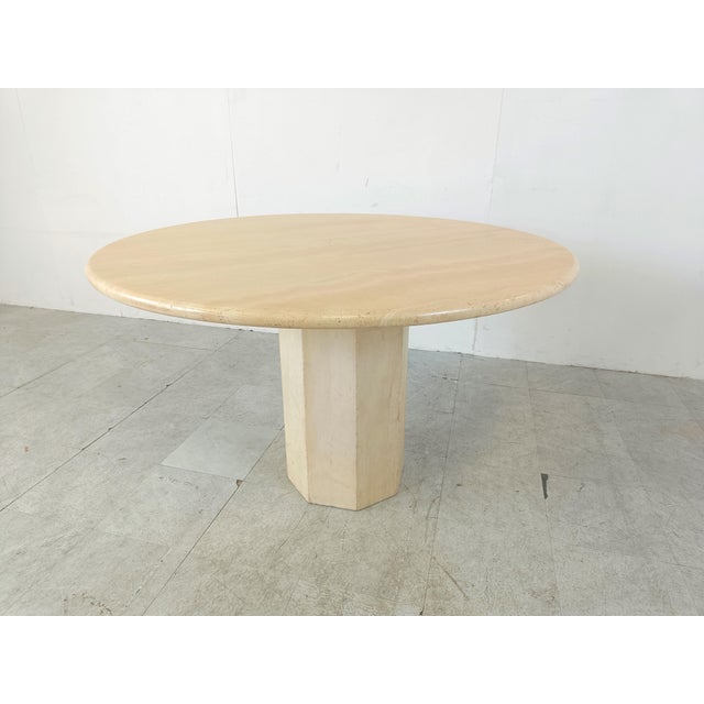 Italian Round Travertine Dining Table, 1970s For Sale - Image 6 of 11