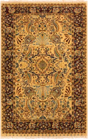 1980s Semi Vintage Tan/Red Turkish Hand-Knotted Rug -3'1 X 5'4