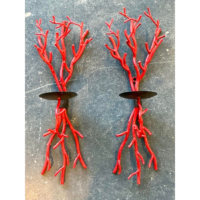 Late 20th Century Vintage Coral Branch Wall Candle Sconces- A Pair For Sale - Image 5 of 12