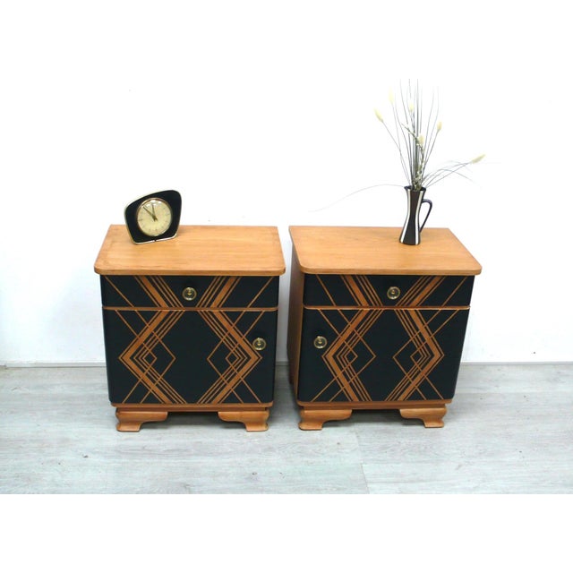 Art Deco bedside tables, or as side tables next to a sofa, armchair, in the hallway, etc., in solid oak, natural finish...