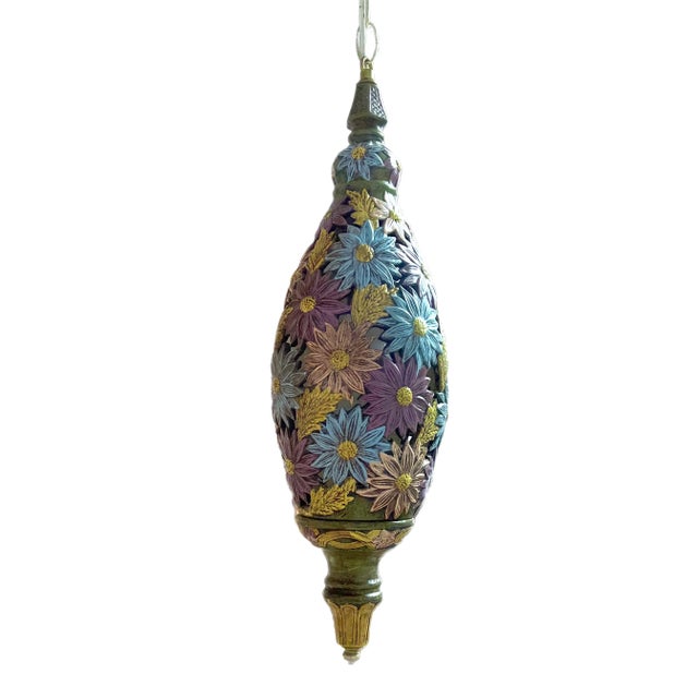 Mid-Century Pierced Ceramic Daisy Pendant Lights - a Pair For Sale - Image 9 of 9