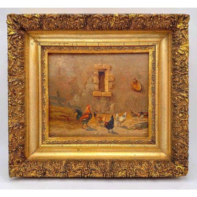 Jules Depierre French Farmyard Scene with Chickens, Oil on Panel, Late 19th Century For Sale - Image 10 of 11