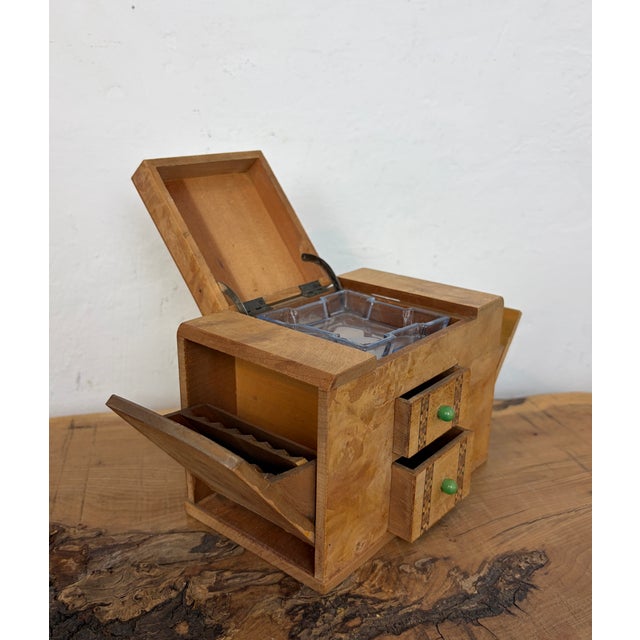 Mid-Century Modern Mid-Century Modern Art Deco Style Burr Walnut Smoker's Cabinet, 1950s For Sale - Image 3 of 9